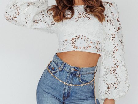 Arriana Balloon Sleeve Lace Crop Top White Hot on Sale