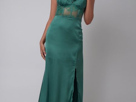 Trophy Lace Bodice Midi Dress Emerald Hot on Sale